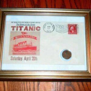 FRAMED 1912 Commemorative Envelope w/Titanic Ad, Vintage Stamp & 1912 US Cent